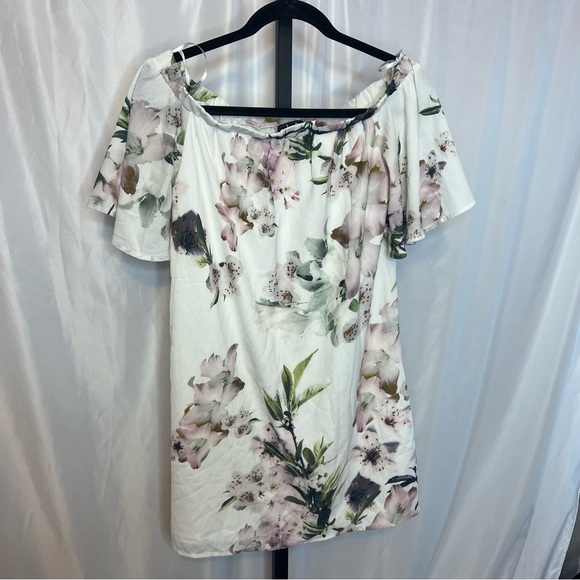 Lulus Dream of You Ivory Floral Print Off the Shoulder Shift Dress, size Small - Picture 8 of 8
